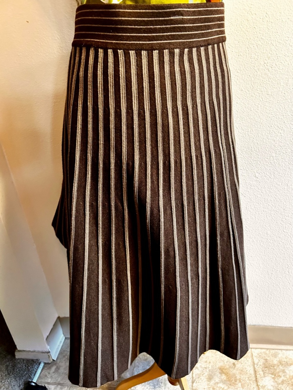 Max Studio Brown Midi knit Skirt with Cream Pinstripes